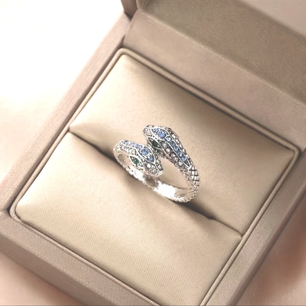 Silver Plated Snake Ring with Blue Crystals NWT OSFA